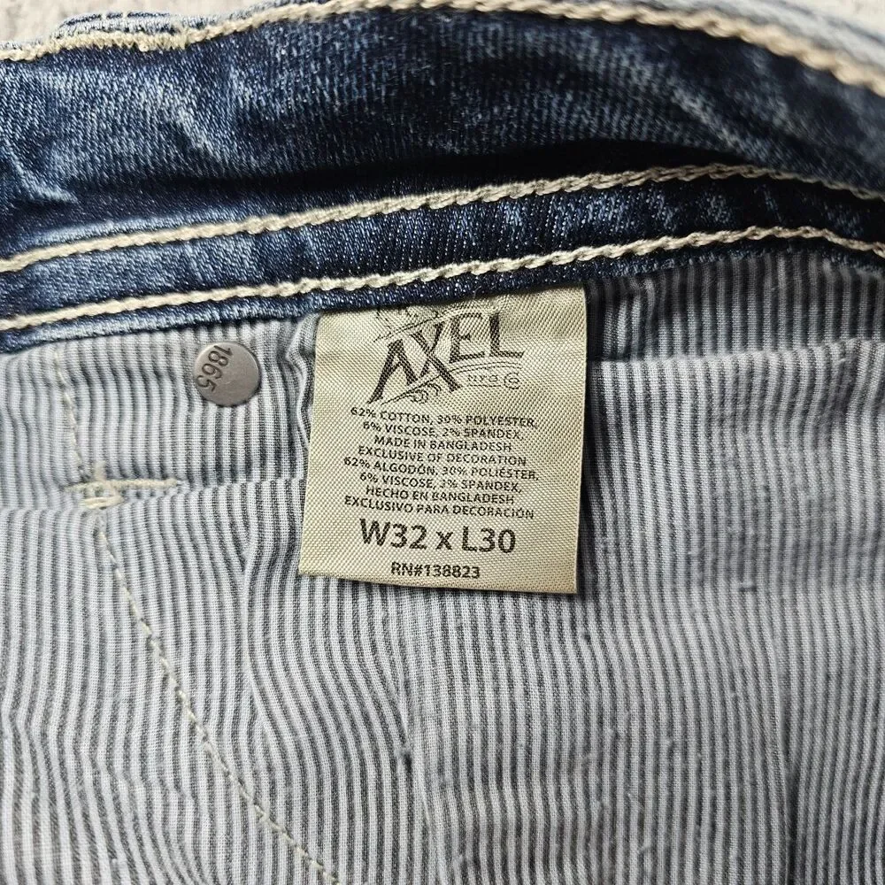 TK Axel Jeans Mens 35x28* Blue Denim Slim Boot Rocker Cowboy Biker Distressed